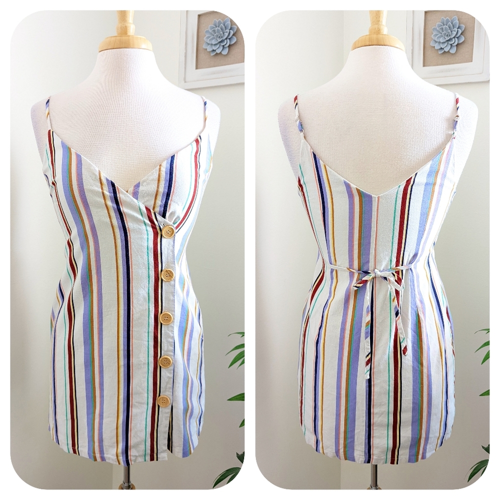 Lush Multicolor Stripe Button Down Wrap Mini Dres… - image 1